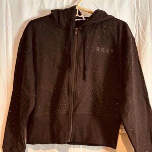 DKNY Black Studded Hoodie Zip-Up Sweatshirt Size S